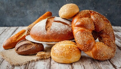 Wall Mural - breads and rolls on wooden table