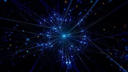 Expanding and Growing Neural Network from Center Core to Large Scale and Complex Web with Nodes and Connections. AI, Computer Algorithms, Artificial Intelligence and Large Language Model Visualization