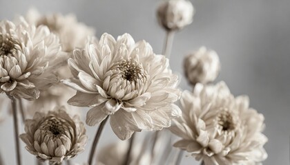 Wall Mural - beige neutral color romantic lovely dried flowers with blur light grey background macro