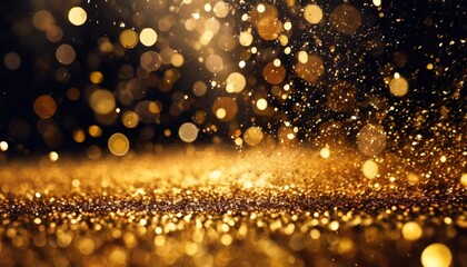 Poster - abstract gold defocused glitter holiday background on black falling shiny sparkles new year christmas glowing backdrop