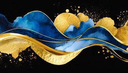 Wall Mural - set abstract shapes splash gold watercolor concept blue poster invite vector decorative greeting or 