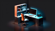 3d Home Office Icon Clipart Isolated On Black Background 