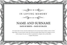 Funeral Card. In Loving Memory Of Those Who Are Forever In Our Hearts. Elegant Design. Vector Illustration.