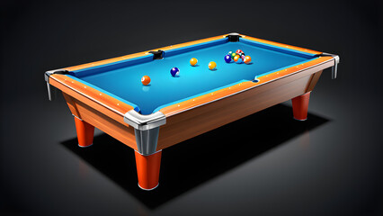 billiard table with cue and ball