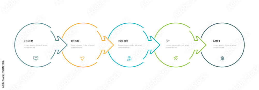 Design template infographic vector element with 5 step line circle ...