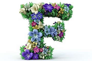 Wall Mural - Vibrant 3d letter  f  crafted from freesia flowers in a modern style, isolated on white background.