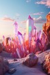A cluster of vibrant crystals glisten in the setting sun, mirroring the brilliant colors of the sky and adding a touch of magic to the barren desert landscape