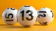 Close up of white lottery balls on pastel background with focus on lucky number 13