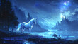 Majestic unicorn standing in fairytale landscape, Generative AI illustration.