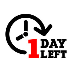 1 Day left text and stopwatch icon.  Time management and expectation concept.  Line art style, editable vector Illustration file on transparent background.