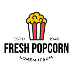 Canvas Print - Popcorn logo, label, symbol or sign isolated on white background. Vector illustration of snack for your design.