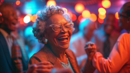 Wall Mural - People retired seniors having fun at a party, a discotheque