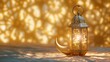 Diamont shape ramadan lantern and golden crescent moon in background