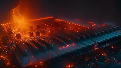Wall Mural - fusing elements of music and fire this visual depiction of a synthesizer is a blazing force of raw p