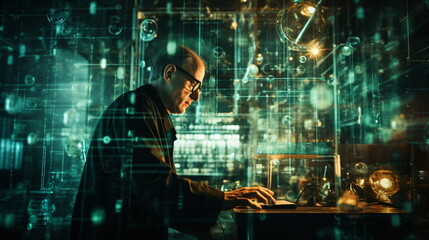 Canvas Print - businessman with digital technology computer network