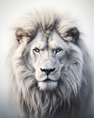 Wall Mural - a picture of the lion, in the style of realistic portrait, white and gray, airbrush art