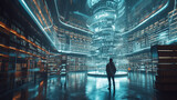Fototapeta Konie - Enter a futuristic library with shelves that transform into interactive screens, floating book displays, and holographic reading chairs for an otherworldly literary experience. 
