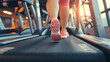 an overweight girl runs on a treadmill