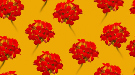 Wall Mural - Pattern of bouquets of red flowers with a yellow background