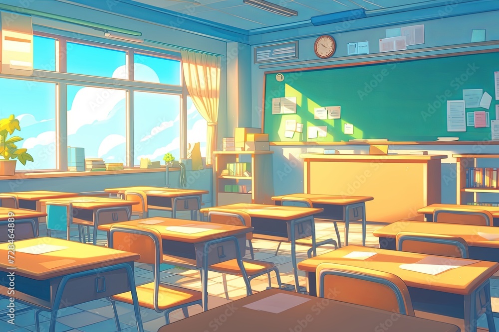 Clean, Organized School Setting Featuring Cartoonlike Watercolor Art ...