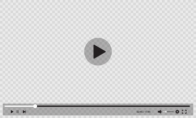 Poster - Video player transparent interface background with play buttons, vector template. Digital web video player window with screen frame with menu control bars and media player transparent layout