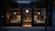 A high-end jewelry store front with intricate metalwork and discreet security cameras, bathed in moonlight 