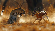 A National Geographic photo of a leopard chasing an African antelope, in the style of hyper-realistic portraiture
