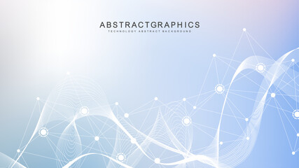 Wall Mural - geometric abstract background with connected line and dots. structure molecule and communication. bi