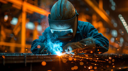 Technician welding steel