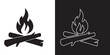 Set of fire icons. Campfire symbol. Fire icon, silhouette. Bonfire vector, icon, logo design on white background.  Vector illustration of bonfire, campfire,