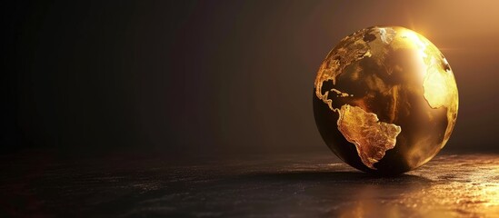 3d rendering luxury golden earth globe map on dark background. AI generated image