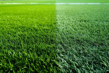 The field's green grass serves as the perfect background for a thrilling soccer game, with the sport's lawn marked by crisp white lines.