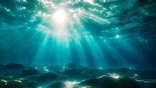 Sunlight Streams Into The Sea In Streaks Through The Ripples Of Water, As Seen From Below The Ocean's Surface. The Interplay Of The Clear Blue Color Of The Sea And The Light Creates A Balance Of Still