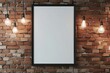 Add a modern touch to your interior with this blank white poster frame, hanging on a brick wall. Perfect for showcasing your favorite painting or photo.