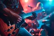 © tonstock - Music band electrifying the crowd at a live concert, with the guitarist taking center stage and captivating the audience with his rock-inspired riffs.