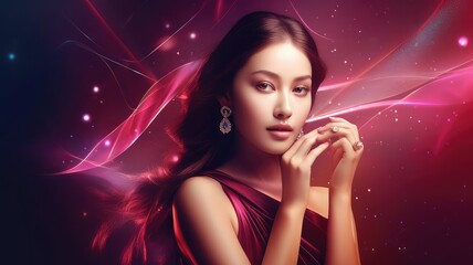 Wall Mural - fashionable and pretty female model wearing premium jewelry