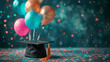 Graduation party background with graduation hat and air balloons