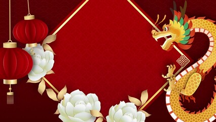 Wall Mural - Chinese new year background for 2024 year of the dragon with copy space for text, motion graphic