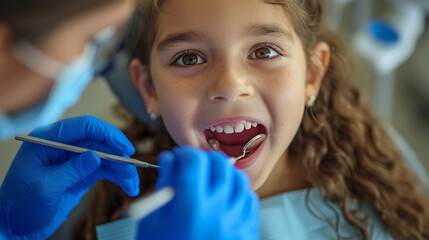 Little girl sitting in the dentists office