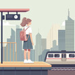 Girl Train Railway platform Trip City Transport