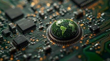 Aufkleber - Technology innovations based on green technology. Environment Green Technology Computer Chips. CSR and IT ethics.