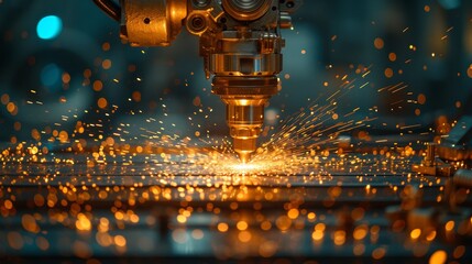 Poster - Welding is taking place on the welding arm of the automobile production line