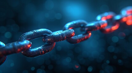 Poster - Symbol of communication, security, internet safety, collaboration, in isolation from an abstract chain. Wireframe chain element isolated on blue background. Blockchain technology, link