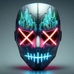 neon doomsday mask with x shaped eyes
