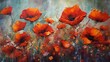 field of blooming orange poppies flower in painting style, classic and beautiful art work for wall art, decoration, and wallpaper