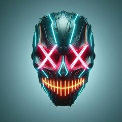 neon doomsday mask with x shaped eyes
