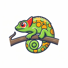 Wall Mural - Graphic logo of a vector charming chameleon cartoon, animal nature icon isolated premium.