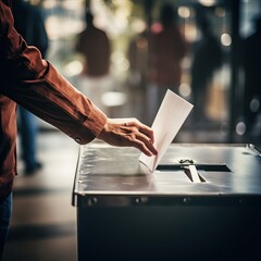 Hand throws a ballot paper into the ballot box high quality AI generated image