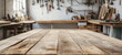 © killykoon - Rustic woodworking table with and blurred wood working tools background for craft and hobby products.