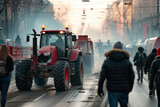 Fototapeta  - Striking tractor drivers block city streets and create traffic jams